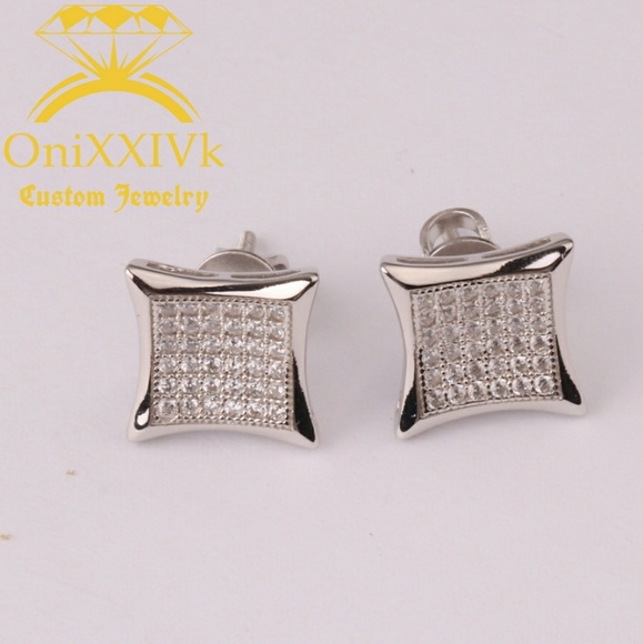 Iced Out Custom 925 Silver Studded Earrings - Picture 1 of 5